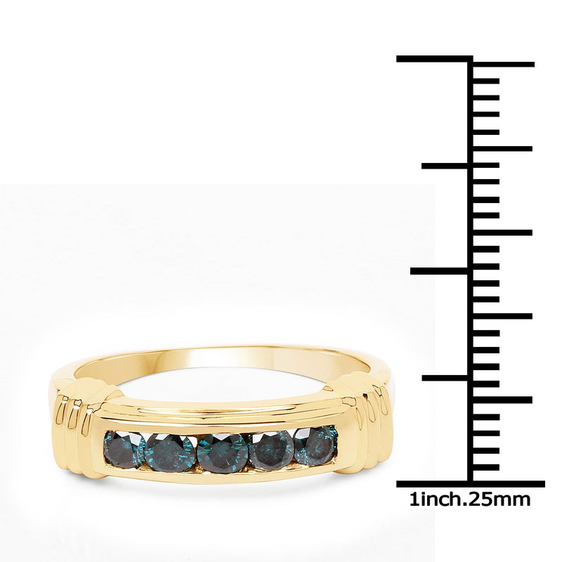 Bids.com 14K Yellow Gold Plated 0.50 Carat Genuine Blue Diamond .925 Sterling Silver Ring Rings