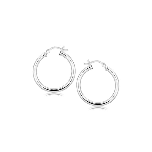 Bids.com Sterling Silver Rhodium Plated Polished Look Hoop Earrings (25mm) Earrings