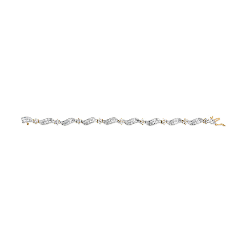 Bids.com 10K Yellow and White Gold 3.00 Cttw Diamond Cluster and Wave Link Bracelet (I-J Color, I1-I2 Clarity) - 7.25" Bracelets