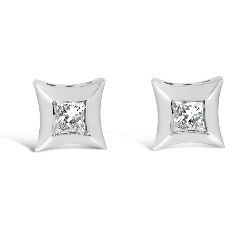 Bids.com 10K White Gold 1/5 Cttw Invisible Set Princess-Cut Diamond Stud Earrings (H-I Color, SI2-I1 Clarity) Earrings