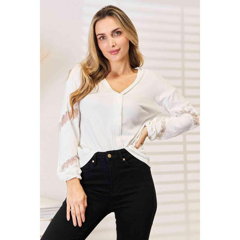 Double Take V-Neck Dropped Shoulder Blouse