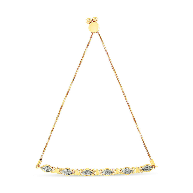 Bids.com 14K Yellow Gold Plated .925 Sterling Silver Diamond Accent Alternating Marquise Shape and Heart Links Bolo Bracelet (I-J Color, I3 Clarity) - Adjustable 6" to 9" Bracelets