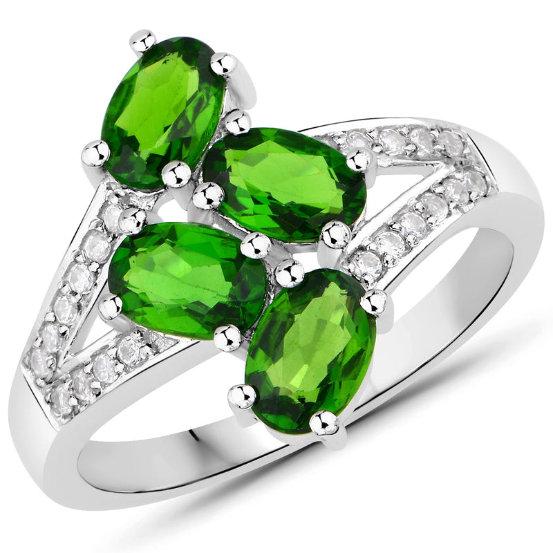 Bids.com 1.86 Carat Genuine Chrome Diopside and White Zircon .925 Sterling Silver Ring Rings
