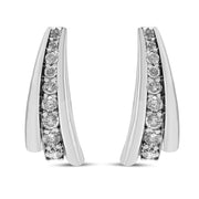 Bids.com .925 Sterling Silver 1 Cttw Round Diamond Graduated Huggie Earrings (I2-I3 Clarity, I-J Color) Earrings