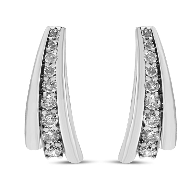 Bids.com .925 Sterling Silver 1 Cttw Round Diamond Graduated Huggie Earrings (I2-I3 Clarity, I-J Color) Earrings
