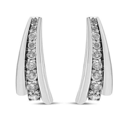 Bids.com .925 Sterling Silver 1 Cttw Round Diamond Graduated Huggie Earrings (I2-I3 Clarity, I-J Color) Earrings