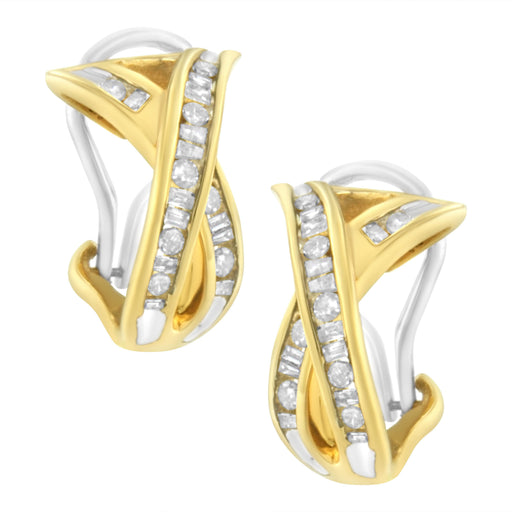 Bids.com 14K Yellow and White Gold 1/2 TDW "X" Shape Cross Over Diamond Hoop Earrings (I-J, I2-I3) Earrings