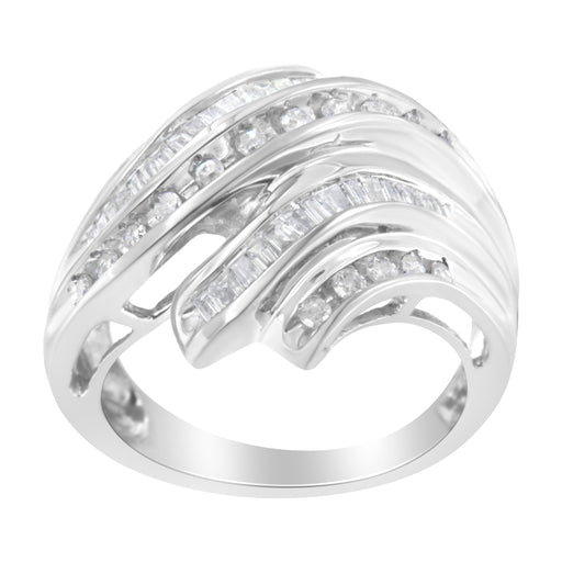 Bids.com 10K White Gold Round and Baguette Cut Diamond Channel Ring (3/4 Cttw, H-I Color, SI2-I1 Clarity) - Size 7 Rings