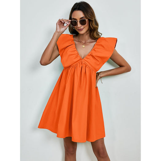 V-Neck Cap Sleeve Mini Dress