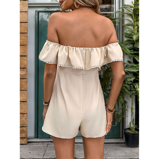 Tied Ruffled Off-Shoulder Short Sleeve Romper