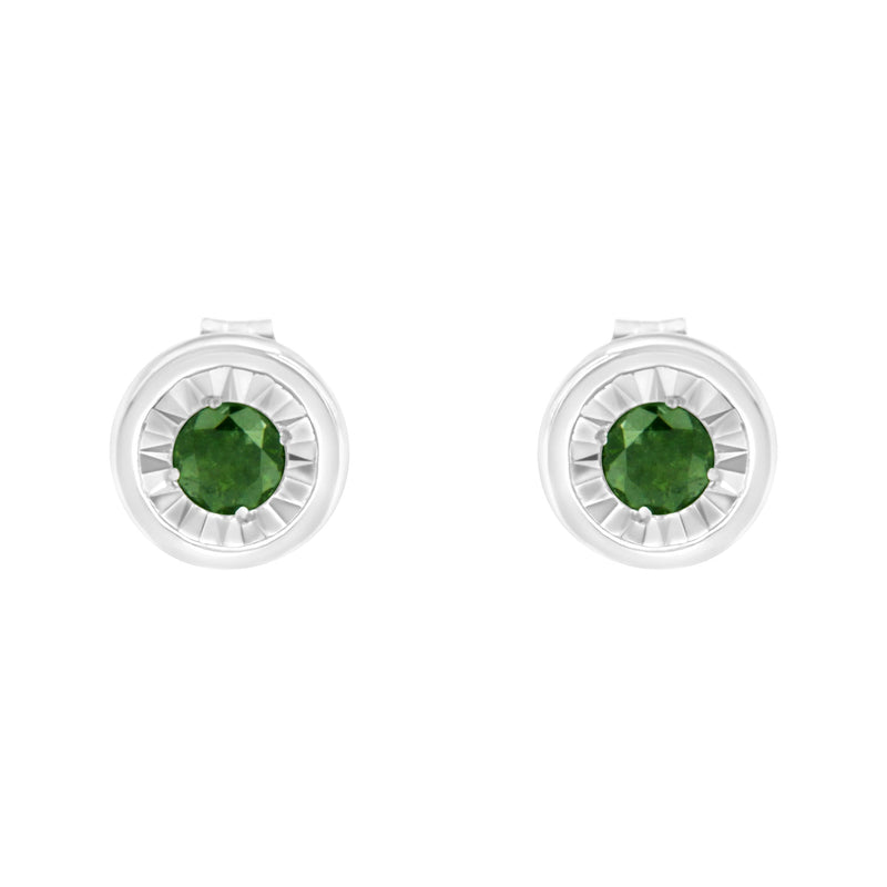 Bids.com .925 Sterling Silver 1/4 Cttw Round Brilliant-Cut Green Diamond Miracle-Set Stud Earrings (Fancy Color-Enhanced, I1-I2 Clarity) Earrings