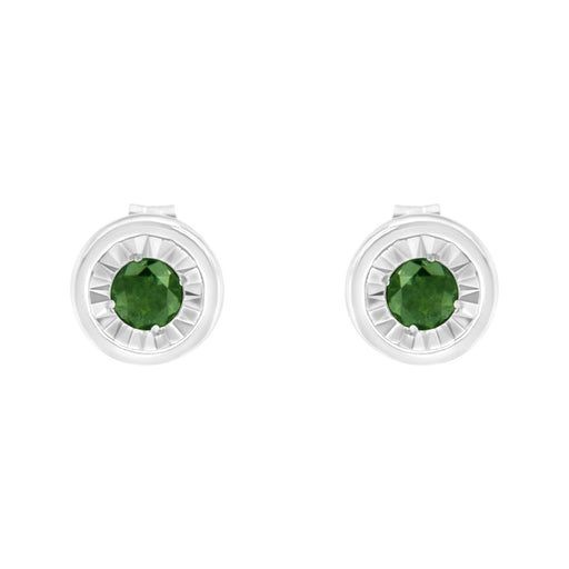 Bids.com .925 Sterling Silver 1/4 Cttw Round Brilliant-Cut Green Diamond Miracle-Set Stud Earrings (Fancy Color-Enhanced, I1-I2 Clarity) Earrings