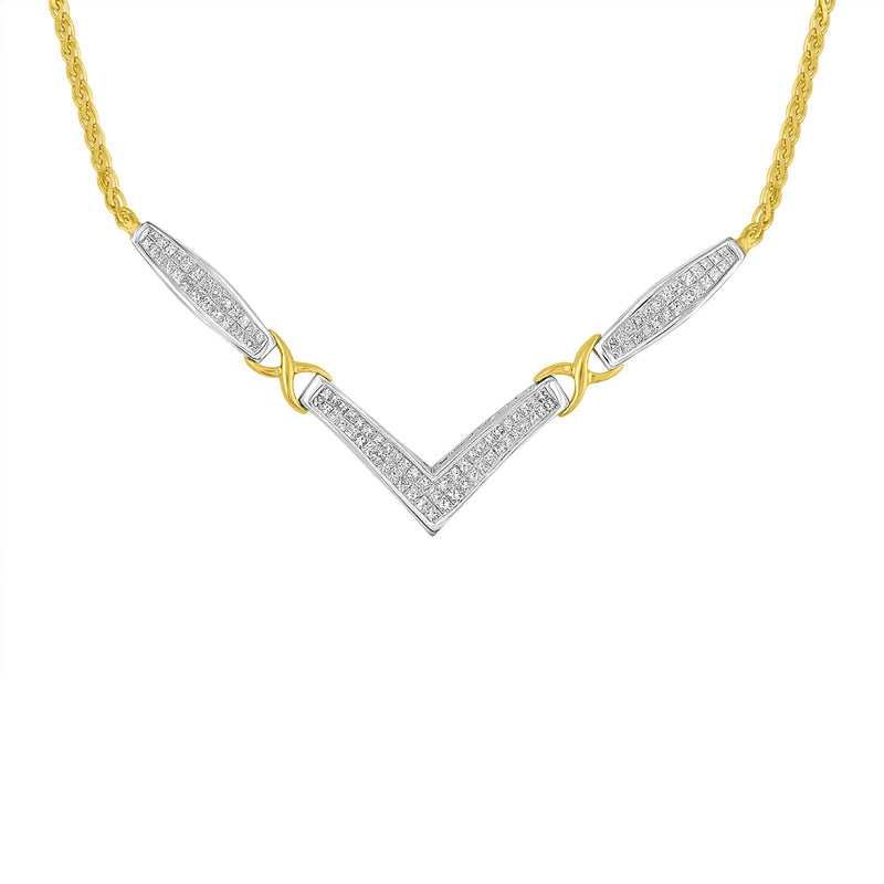 Bids.com 14K Yellow and White Gold 2.0 Cttw Princess Cut Diamond Flared and X-Station V Shaped 18â€ Franco Chain Statement Necklace (H-I Color, SI2-I1 Clarity) Necklaces