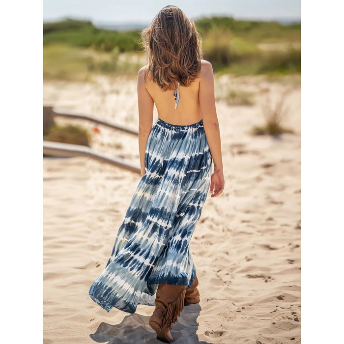 Tie-Dye Halter Neck Sleeveless Dress