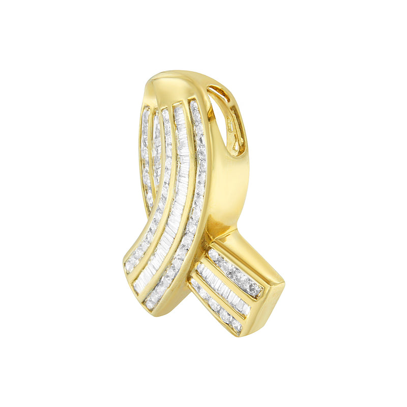 Bids.com 14K Yellow Gold 2 5/8 cttw Channel Set White Diamond Awareness Ribbon Pendant Necklace (G-H Color, VS1-VS2 Clarity) - NO CHAIN Necklaces