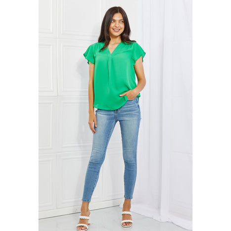 Sew In Love Just For You Short Ruffled sleeve length Top in Green