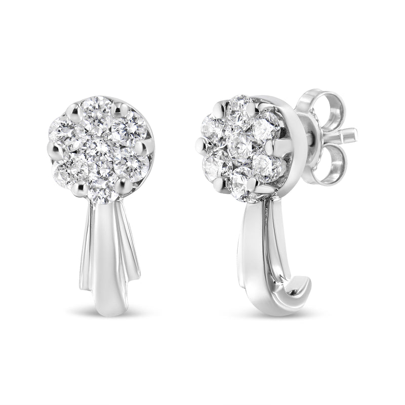 Bids.com 14K White Gold 3/4 Cttw Diamond Floral Cluster Drop and Dangle Stud Earrings (H-I Color, I1-I2 Clarity) Earrings