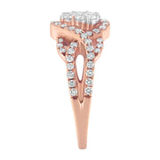 Bids.com 10K Rose Gold 3/4 Cttw Diamond Floral Cluster Head and Twisted Shank Cocktail  Ring (H-I Color, SI1-SI2 Clarity)- Size 7 Rings