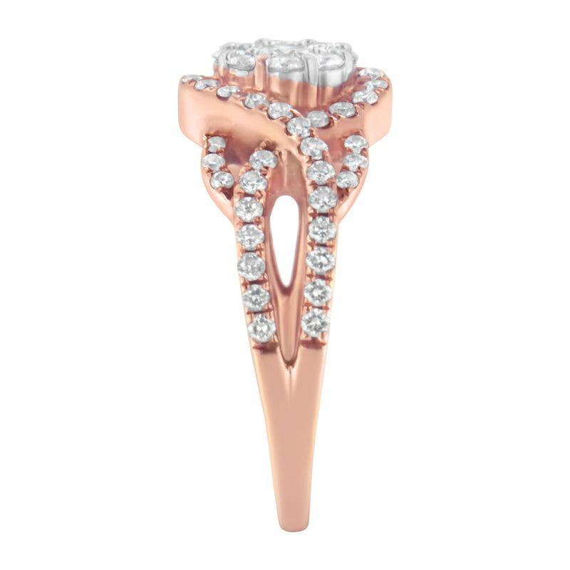 Bids.com 10K Rose Gold 3/4 Cttw Diamond Floral Cluster Head and Twisted Shank Cocktail  Ring (H-I Color, SI1-SI2 Clarity)- Size 7 Rings