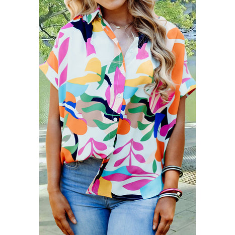 Printed Collared Neck Short Sleeve Shirt