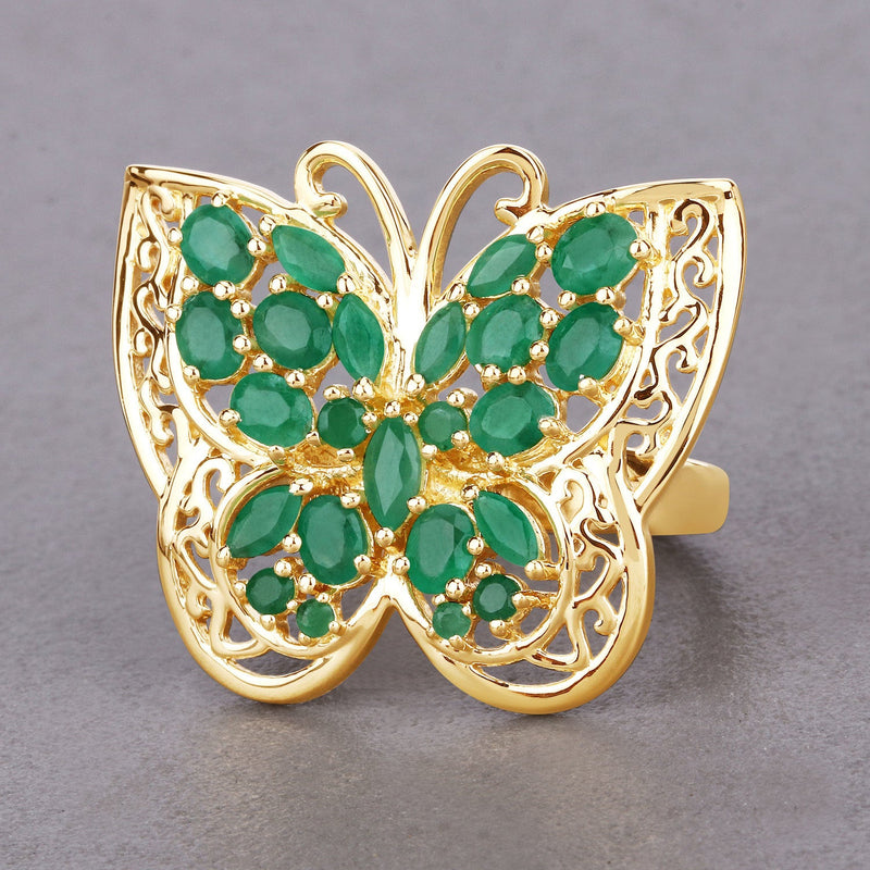 Bids.com 2.09 Carat Genuine Emerald .925 Sterling Silver Ring Rings