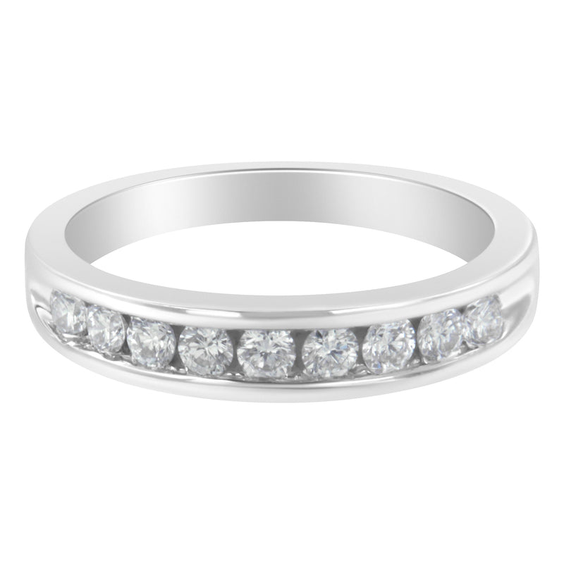 Bids.com 18K White Gold Round Diamond 1/2 Cttw Channel Band Ring Rings