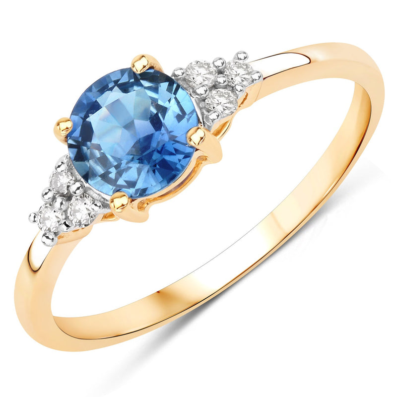 Bids.com 1.08 Carat Genuine Blue Sapphire and White Diamond 14K Yellow Gold Ring Rings