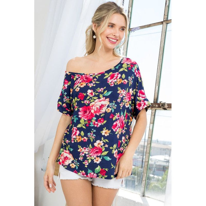 Plus Floral One Shoulder Top