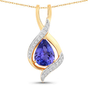 Bids.com 2.75 Carat Genuine Tanzanite and White Diamond 14K Yellow Gold Pendant Pendants