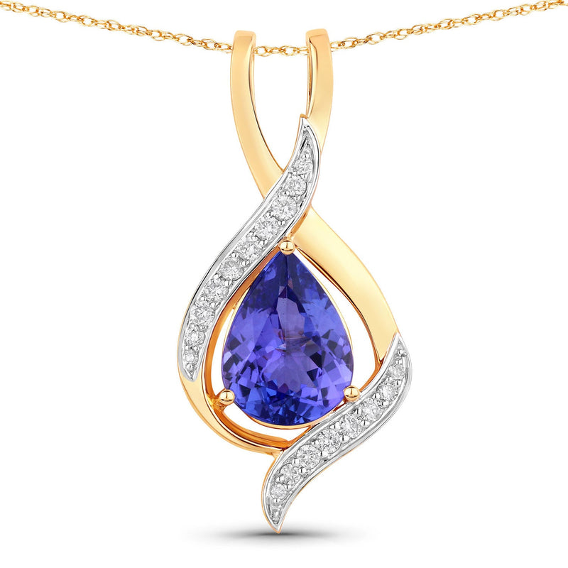 Bids.com 2.75 Carat Genuine Tanzanite and White Diamond 14K Yellow Gold Pendant Pendants