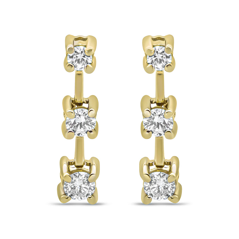 Bids.com 14K Yellow Gold 1/2 Cttw Round Diamond 3 Stone Graduated Linear Drop Past, Present and Future Stud Earrings (H-I Color, SI1-SI2 Clarity) Earrings