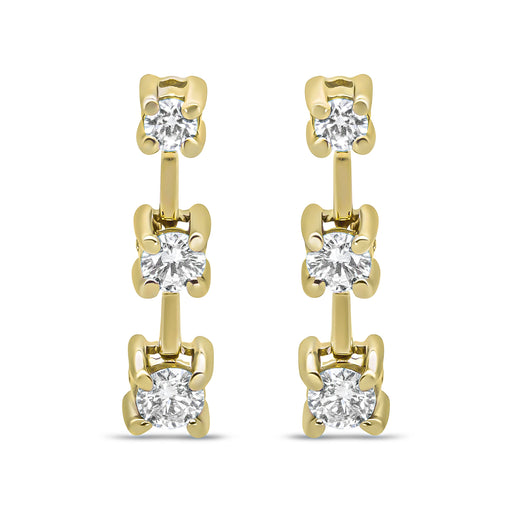 Bids.com 14K Yellow Gold 1/2 Cttw Round Diamond 3 Stone Graduated Linear Drop Past, Present and Future Stud Earrings (H-I Color, SI1-SI2 Clarity) Earrings
