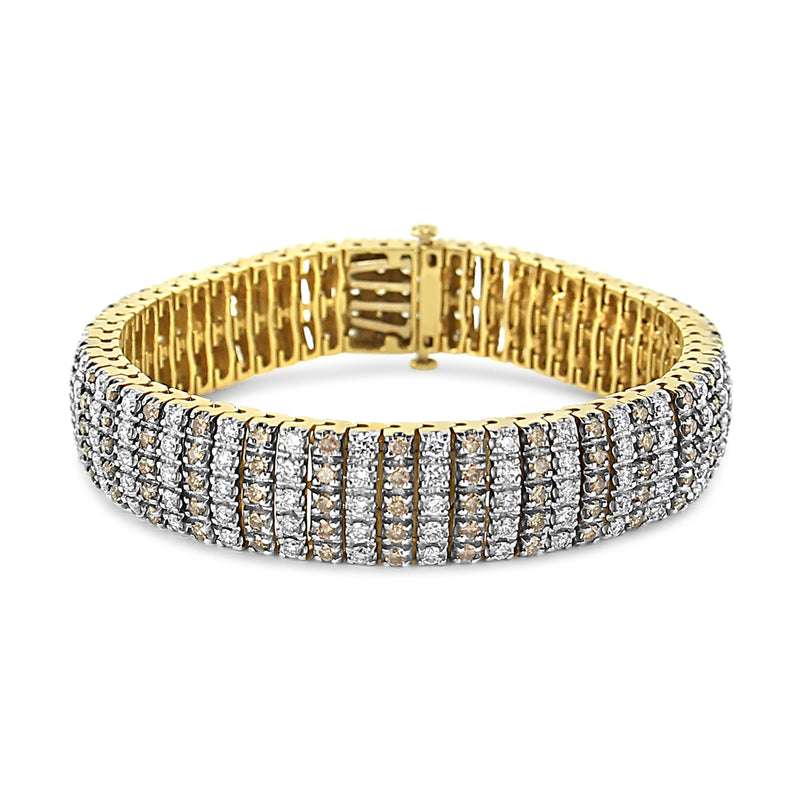 Bids.com 10K Yellow Gold 10-1/3 Cttw Alternating Coco Color and White Diamond 5 Row Tennis Bracelet (Brown/H-I Color, SI1-SI2 Clarity) - Size 7.25 Bracelets
