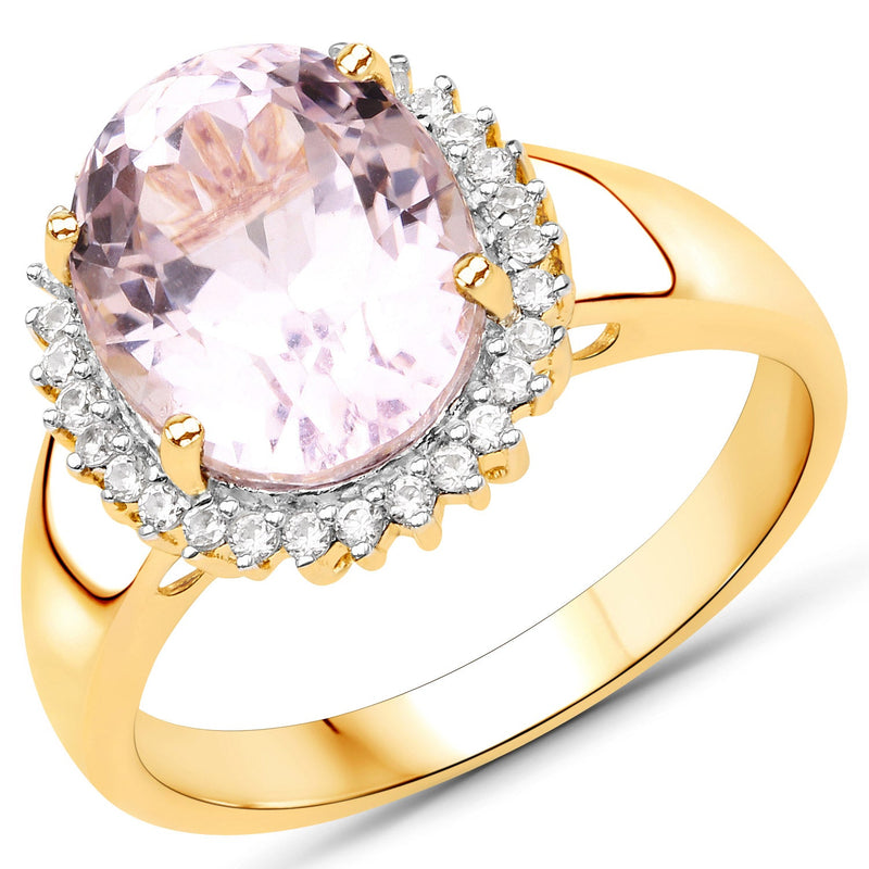 Bids.com 4.81 Carat Genuine Kunzite and White Zircon .925 Sterling Silver Ring Rings