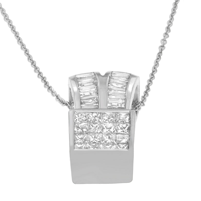 Bids.com 14K White Gold 1 5/8 cttw Princess and Baguette Cut Diamond Heart Ribbon Pendant Necklace (G-H, VS1-VS2) Necklaces