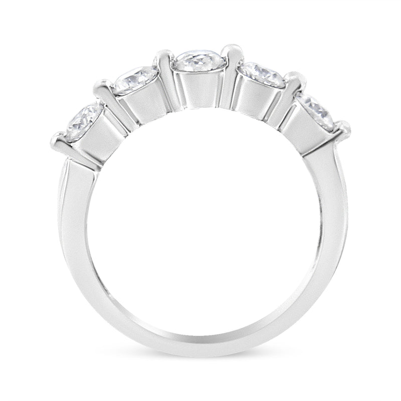 Bids.com 14K White Gold 1.00 Cttw Brilliant Round Cut Diamond 5-Stone Band Ring (H-I Color, SI2-I1 Clarity) - Ring Size 7 Rings