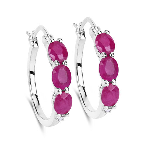 Bids.com 1.81 Carat Genuine Ruby and White Diamond .925 Sterling Silver Earrings Earrings