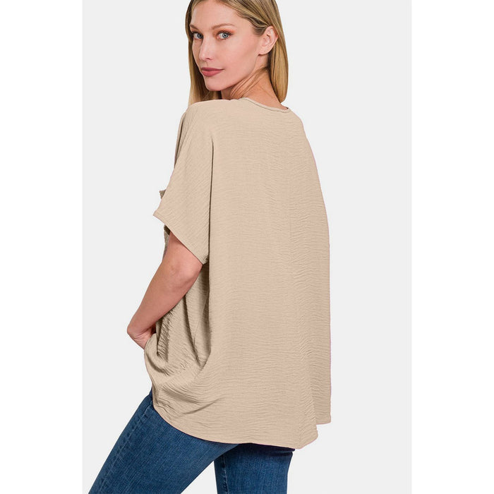 Zenana Texture V-Neck Short Sleeve Top