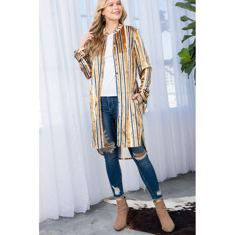 STRIPE VELVET LONG CARDIGAN