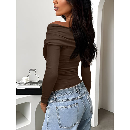 Ruched One Shoulder Long Sleeve T-Shirt