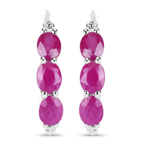 Bids.com 1.81 Carat Genuine Ruby and White Diamond .925 Sterling Silver Earrings Earrings
