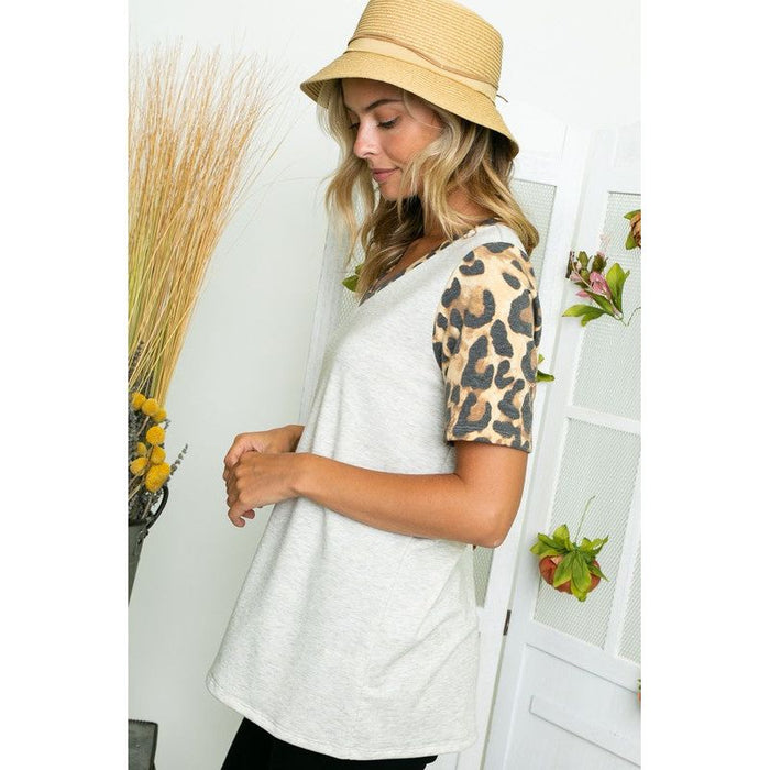 Plus Cheetah Solid Mixed Tunic Top