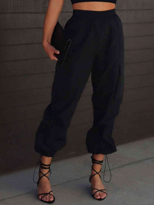 High Waist Drawstring Pants with Pockets by VYSN