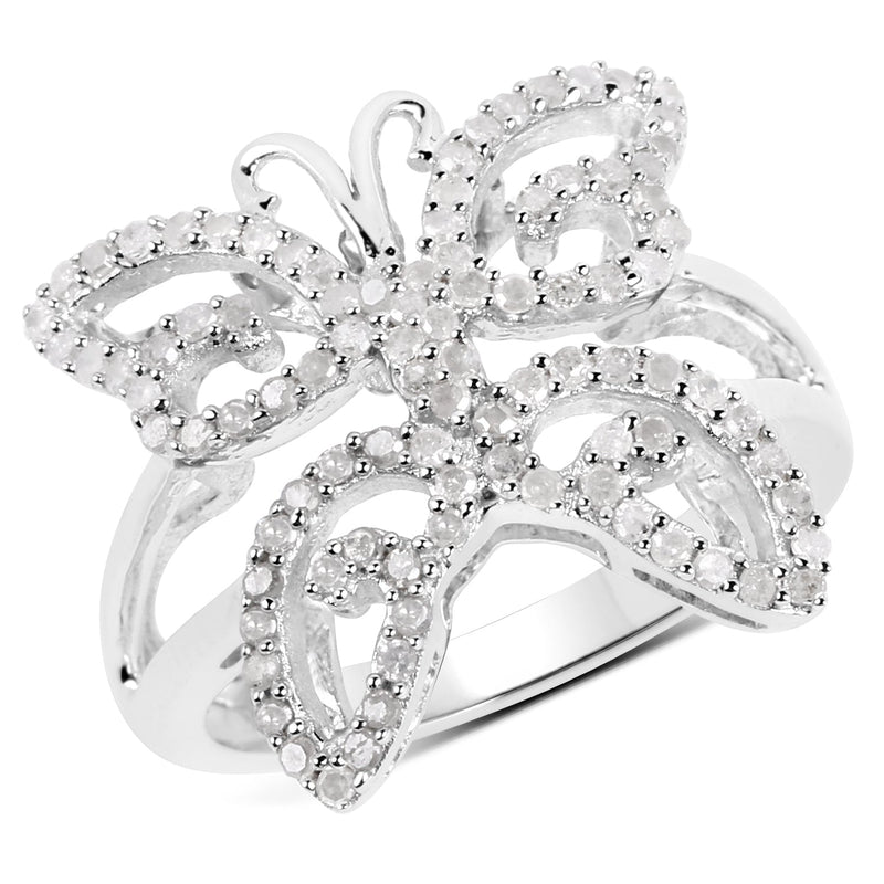 Bids.com 0.58 Carat Genuine White Diamond .925 Sterling Silver Ring Rings