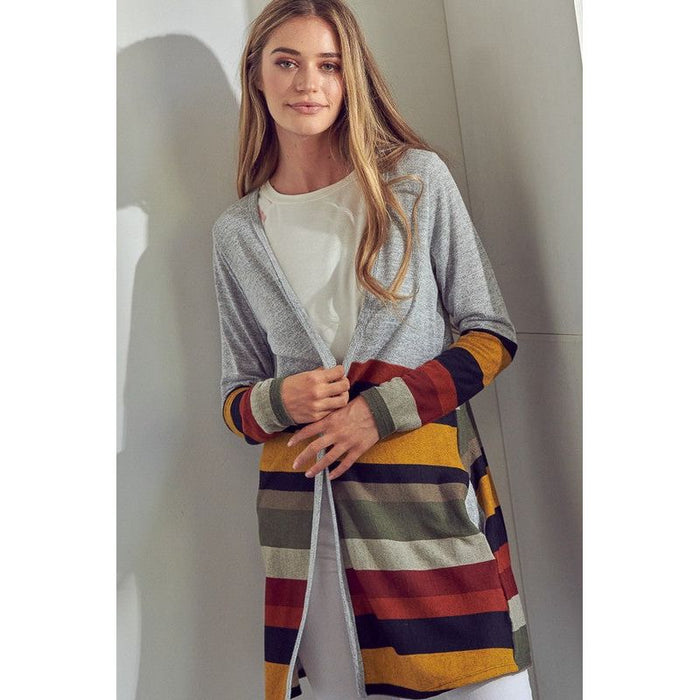 Lus Brushed Stripe Solid Mix Cardigan