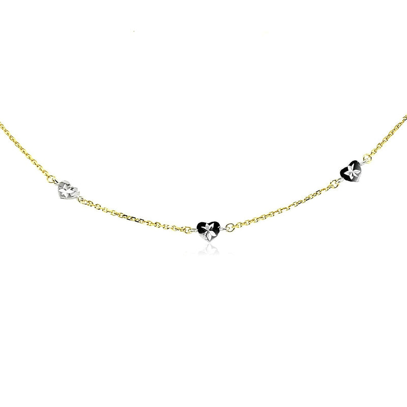 Bids.com 14k Two Tone Gold Anklet with Diamond Cut Heart Style Stations Accessories