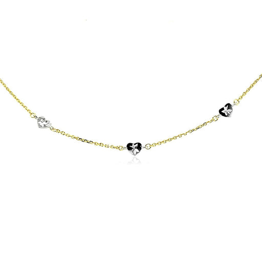 Bids.com 14k Two Tone Gold Anklet with Diamond Cut Heart Style Stations Accessories