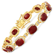 Bids.com 21.11 Carat Dyed Ruby and White Diamond .925 Sterling Silver Bracelet Bracelets