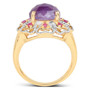 Bids.com 14K Yellow Gold Plated 5.55 Carat Genuine Pink Sapphire & Ruby .925 Sterling Silver Ring Rings