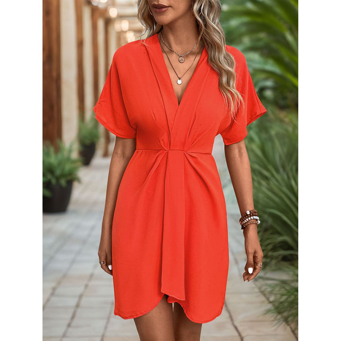 Ruched High-Low Short Sleeve Dress